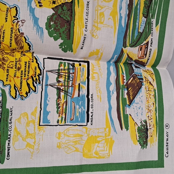 Vintage Irish Linen Tea Towel Ireland Landmark City Map NWOT 1980's - Picture 5 of 7